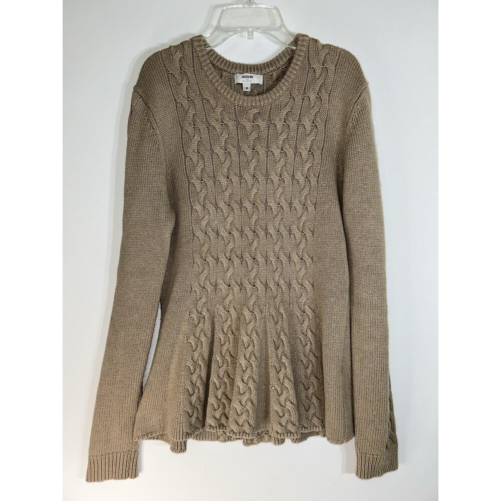 Jason Wu Collective Camel Peplum Cable Knit Flare Sweater Medium M